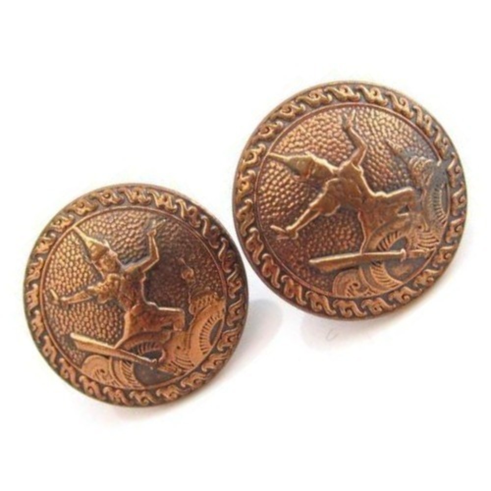 Vintage Thai Siam Dancer Copper & Brass Ethnic Cufflinks*Men's‎ Jewelry